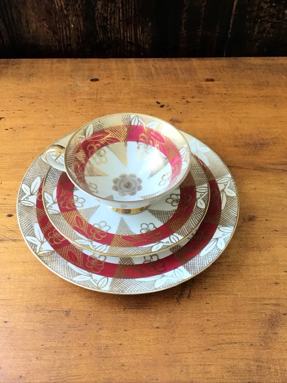 3- Piece Set Rudolph Wachter Bavaria Porcelain Tea Cup, Saucer, and Dessert Dish